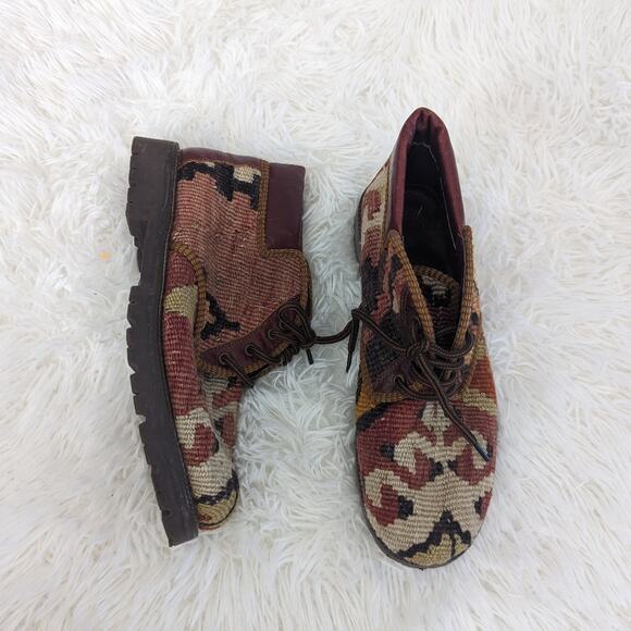 Women's Prestige Carpet Ankle Boots 8.5 Multicolor Patterned Turkey Wool - Picture 7 of 8